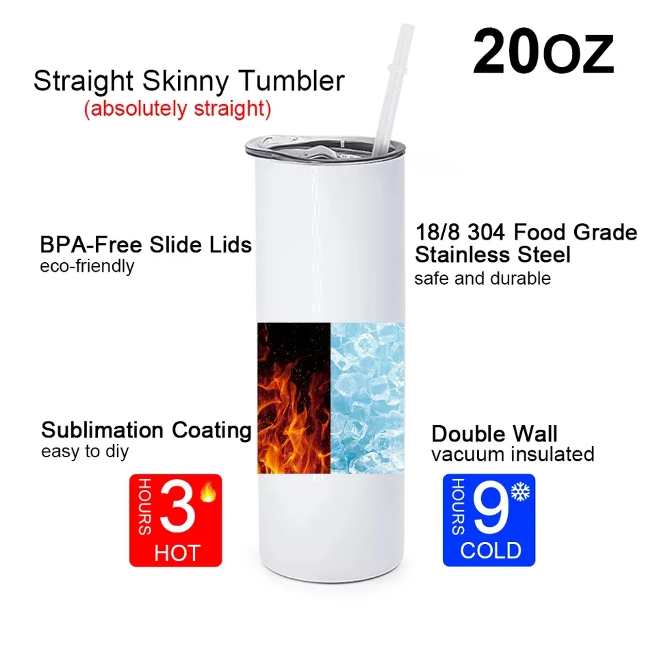 20oz Stainless Steel Sublimation Hogg Sublimation Tumblers With Plastic Lid  And Straw US CA Stock From Babyonline, $3.82